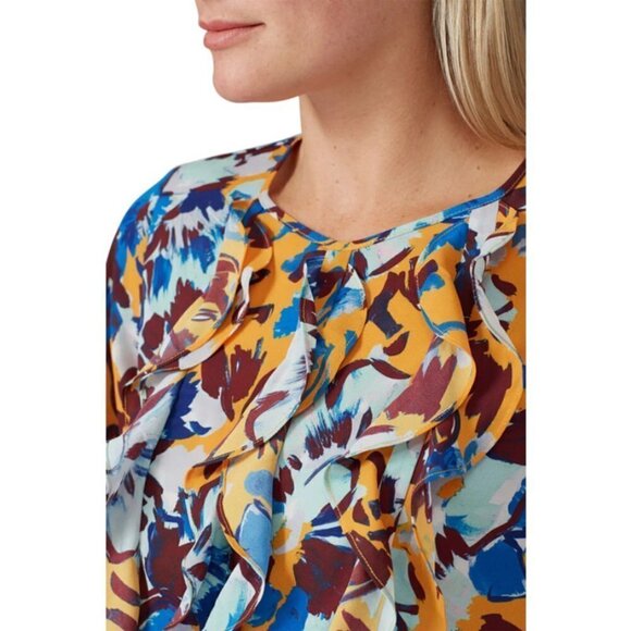 💕PRABAL GURUNG💕 COLECTIVE Ochre Floral Ruffle Front Blouse ~ 14 NWOT - Picture 6 of 14